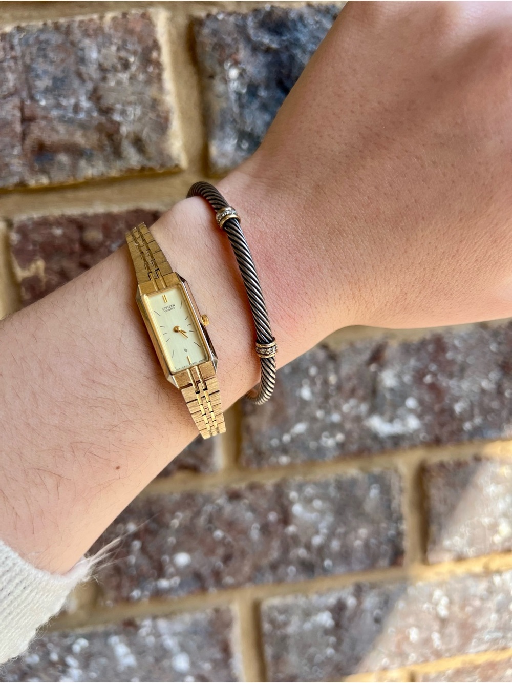David Yurman Sterling Cable Bracelet with 18k Gold Accents and Diamonds